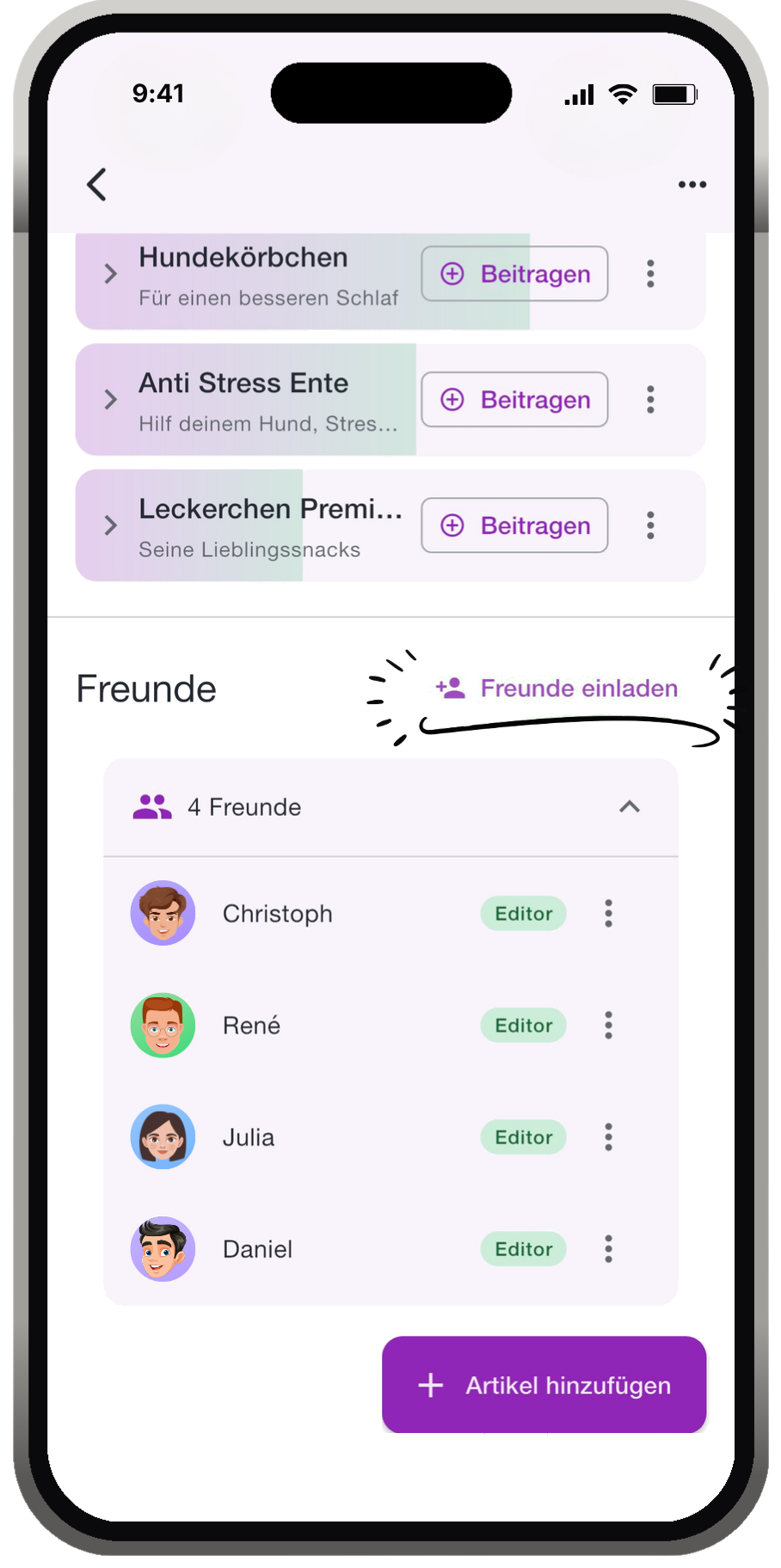 Teile Listen mit Freunden und Familie